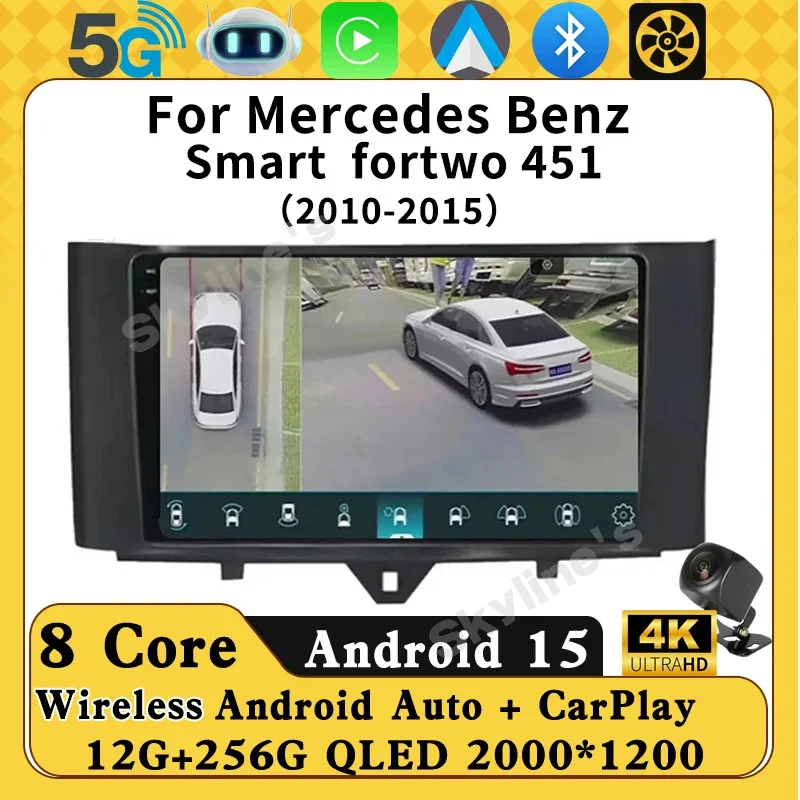 

Автомобильное радио Android 14 Carplay для Mercedes Benz Smart fortwo 2010-2015 навигация мультимедийный GPS плеер стерео Wi-Fi 360 камера