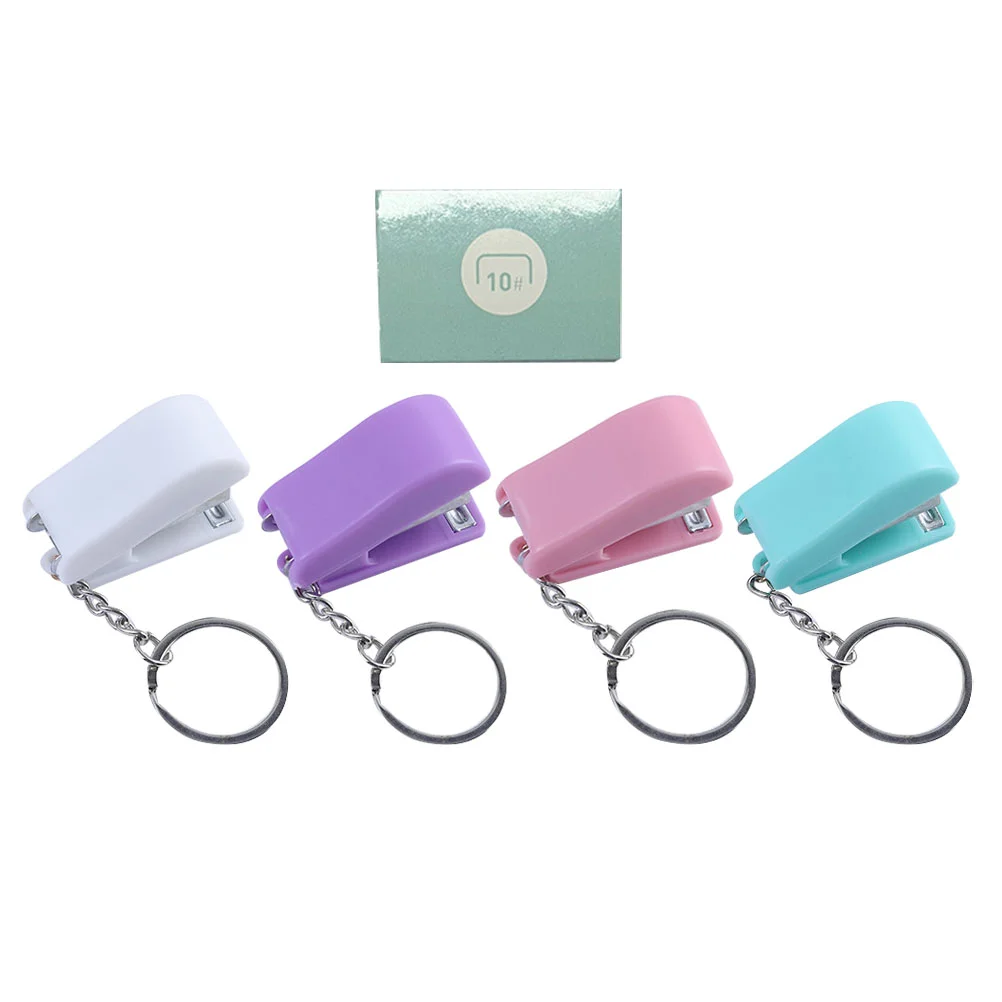 Keychain Stapler Pendant Mini Stapling Tool Student Stationery Ring Binder Clips