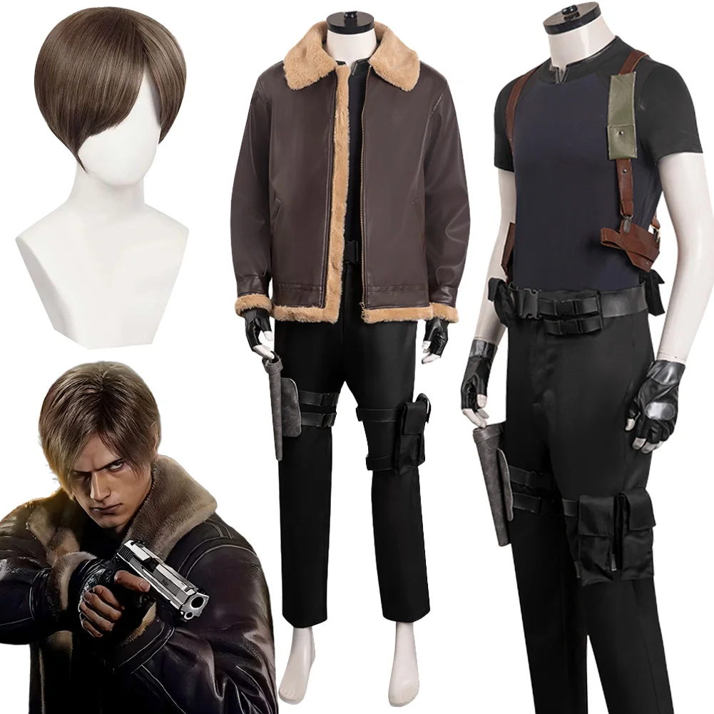 Fantasia Agent Leon Cosplay Outfits Men Disfraz Biohazard Game Hazard Bio Costume Disguise Male Halloween Carnival Party Clothes