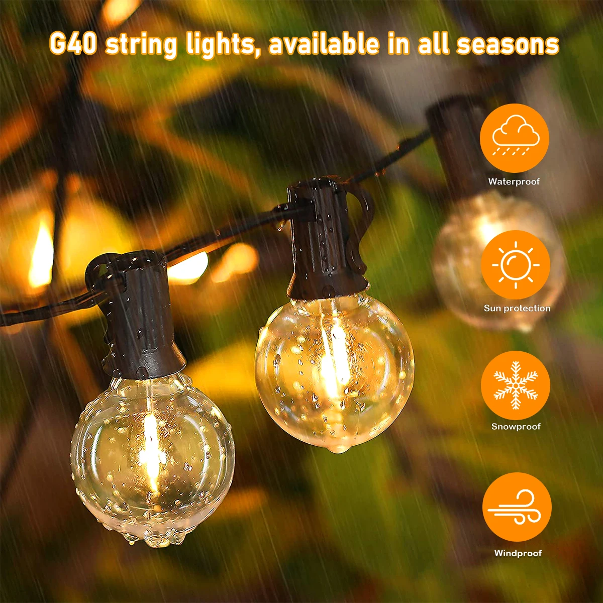 

C2 G40 5/10M 10/25LEDs Globe Outdoor Solar Lamp Lights Solar String Light Outdoor Waterproof For Outside Patio Backyard Garden