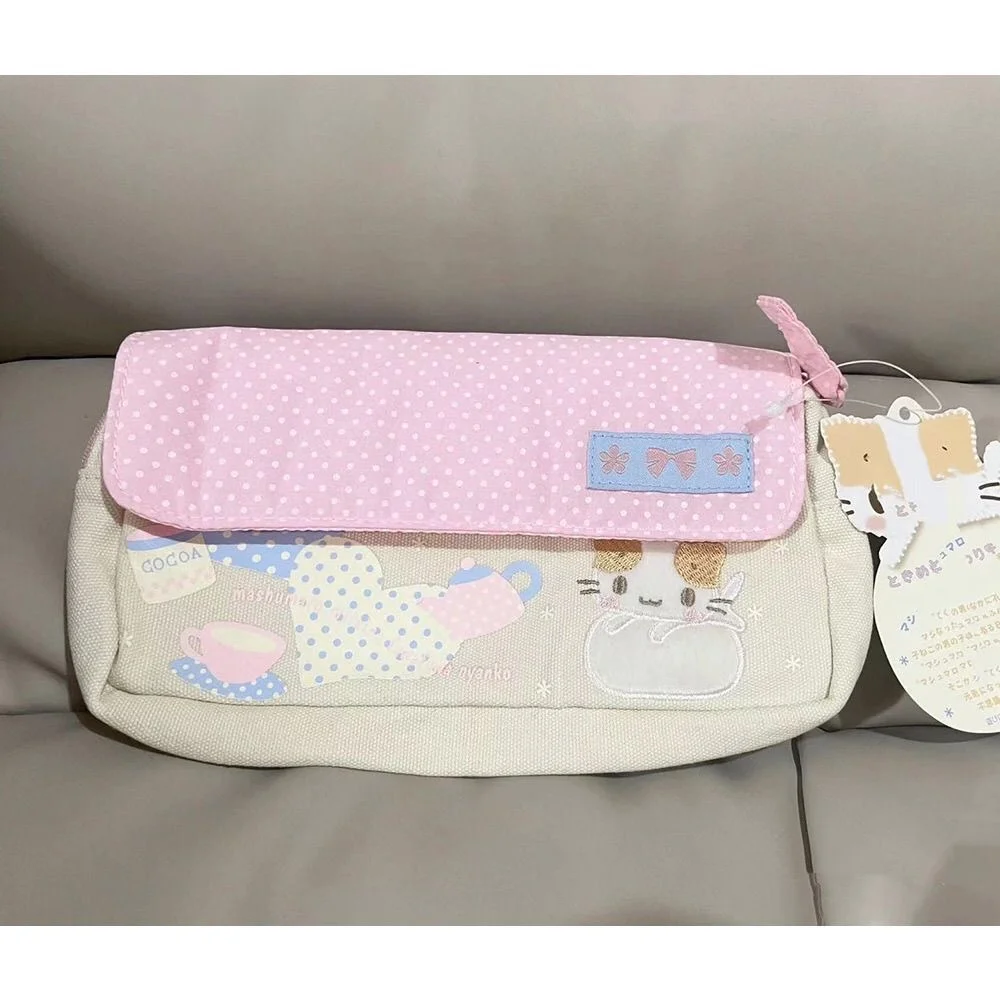 Kawaii Masyumaro Pencil Case Fluffy Fuwa Nyanko Cat Stationery Organizer School Supplies Cute Makeup Bag Cosmetic Bags Gift