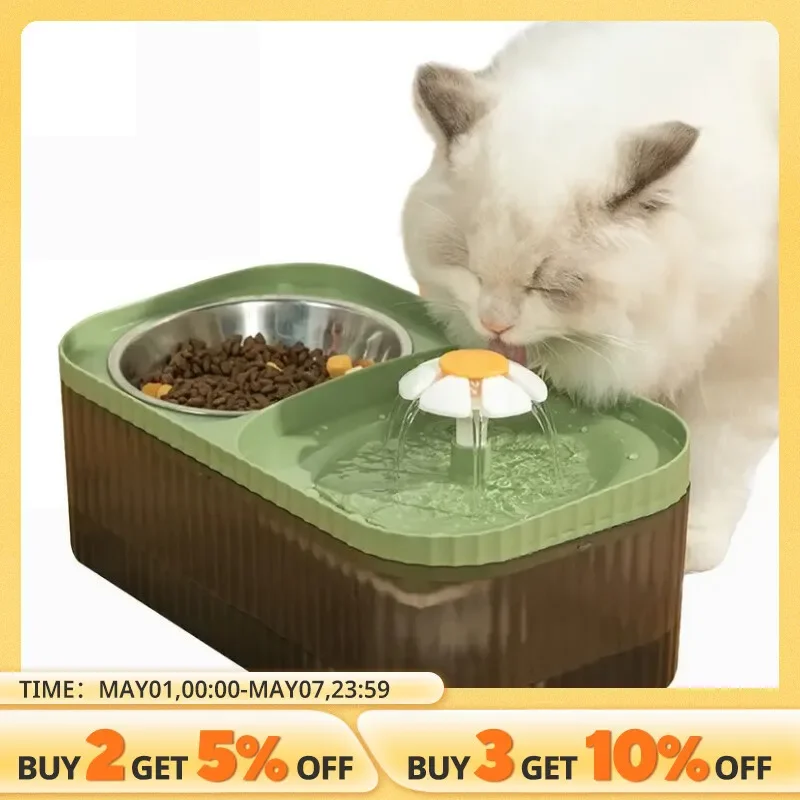 1pc Automatic Cat Water Fountain With Stainless Steel Food Bowl, Elevated Cat Feeder And Water Feeder For Indoor Cats