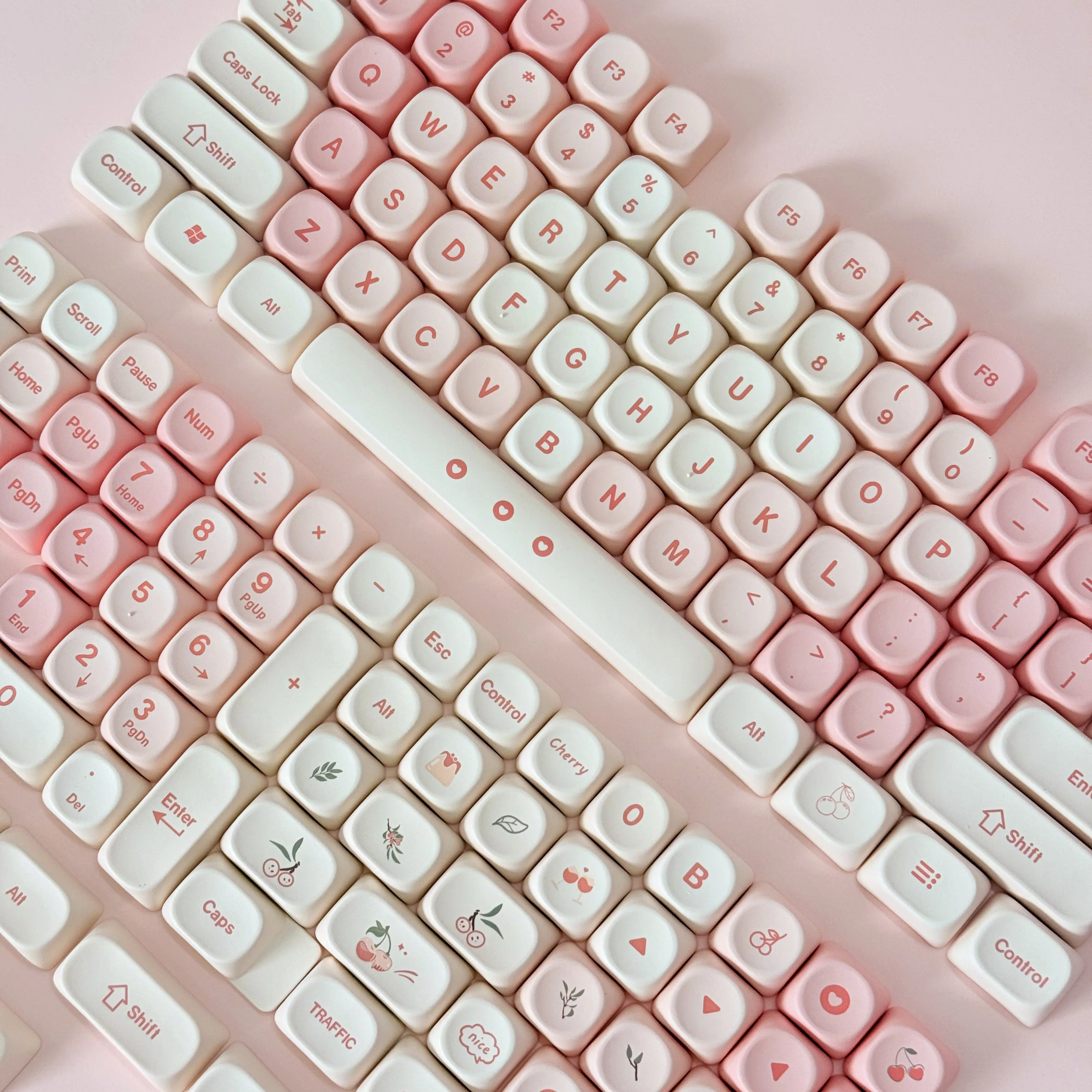 

Pink Cherry Cute Style Keycaps MOA Profile Dye-Sub PBT with Numpad Full Set for 60% 75% TKL 96% 100% Layout Mechanical Keyboard