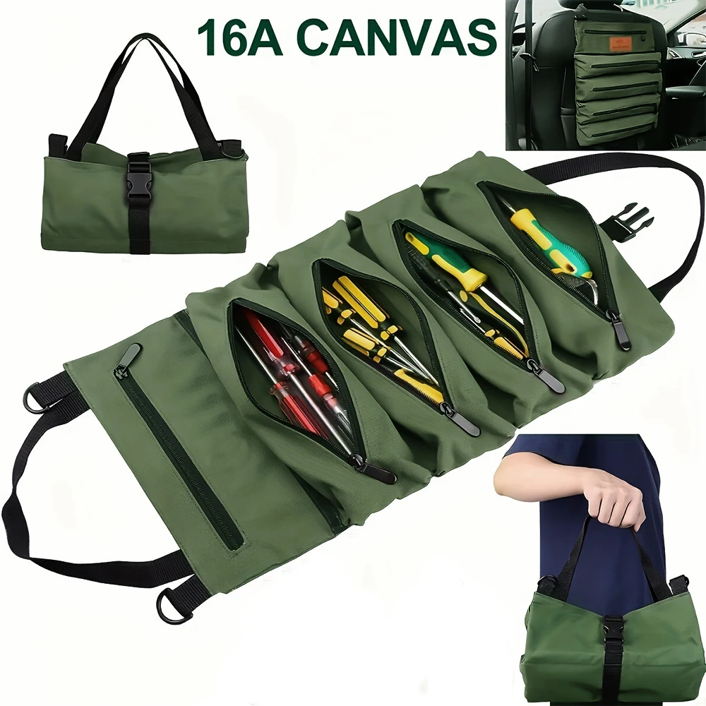 

1 Pack Car Tool Bag Wrench Pliers Storage Bag Multi-function Tool Bag Multi-purpose Roll Up Handbag Car Motorcycle Canvas Bag