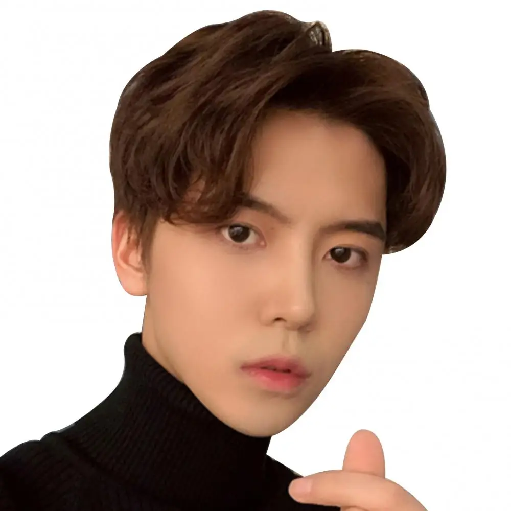 Men Short Hair Wig Natural Look Realistic Cosplay Party Center Parting Men Hairpiece Dark Brown Short Wig Side Part Style Tool