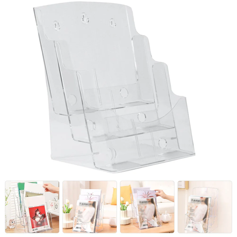 A4 Magazine Rack Stand Transparent Storage Brochure Display Document Organizer PC Paper Desk Shelf