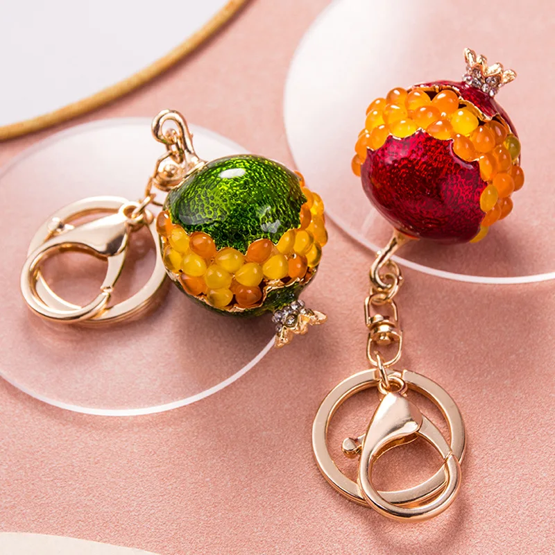 pomegranate keychain Opal Pomegranate Car Key Chain Metal Pendant Fruit Key Ring Small Gift Women's Bag Accessories