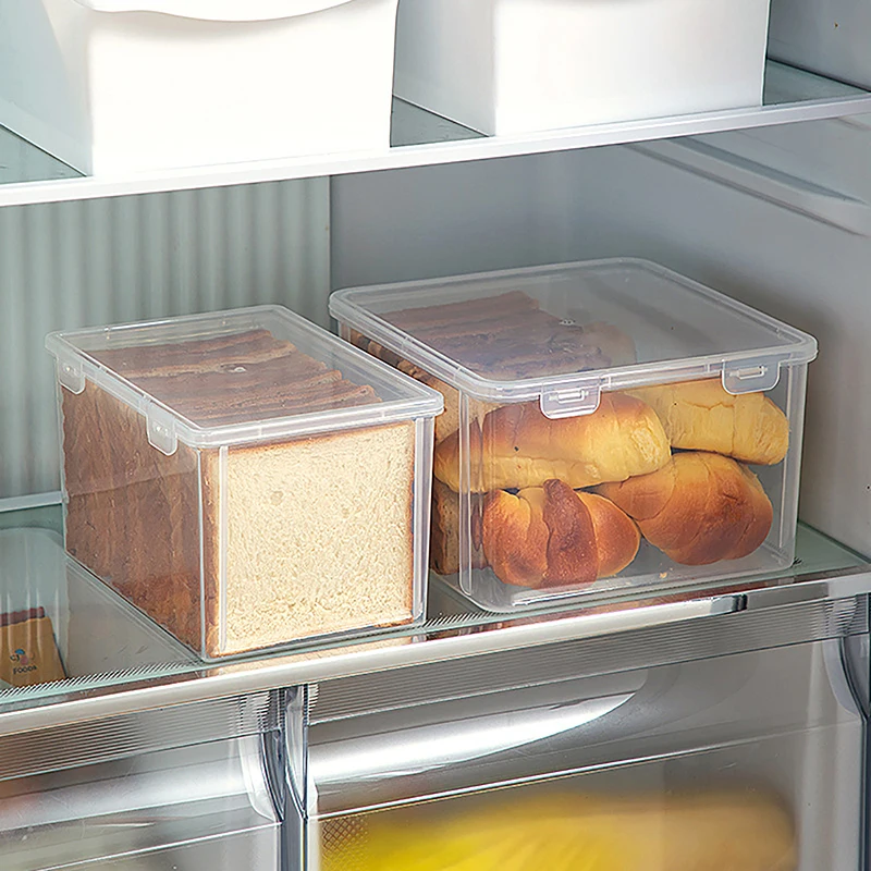 Bread Storage Box Clear Plastic Toast Dispenser Airtight Box Baking Bread Cake Container Refrigerator Organizer