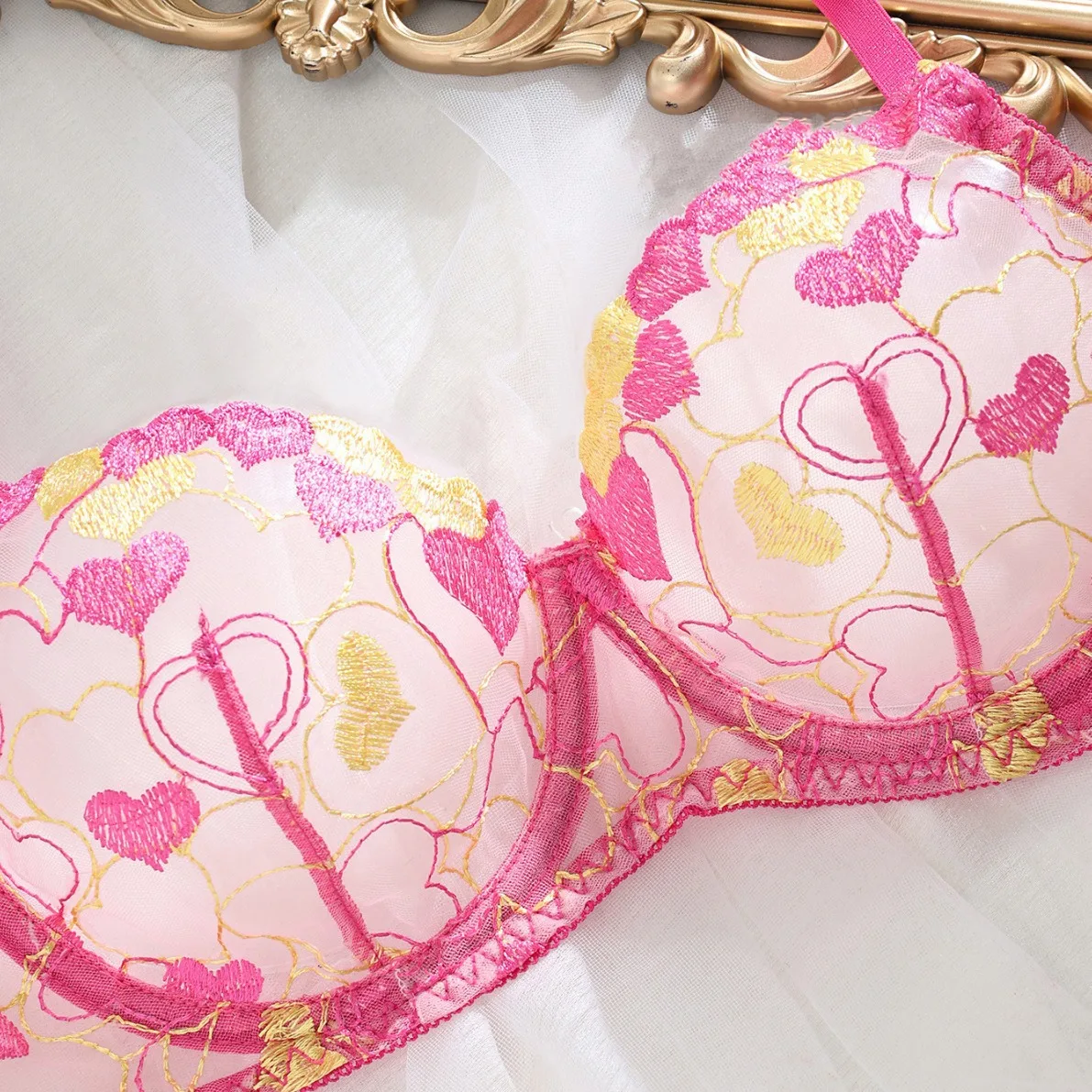 

Kagano Cross-Border Spring New Sexy Heart Print Embroidery See-tough Girl's Underwear Low Waist ort Pants Polyester