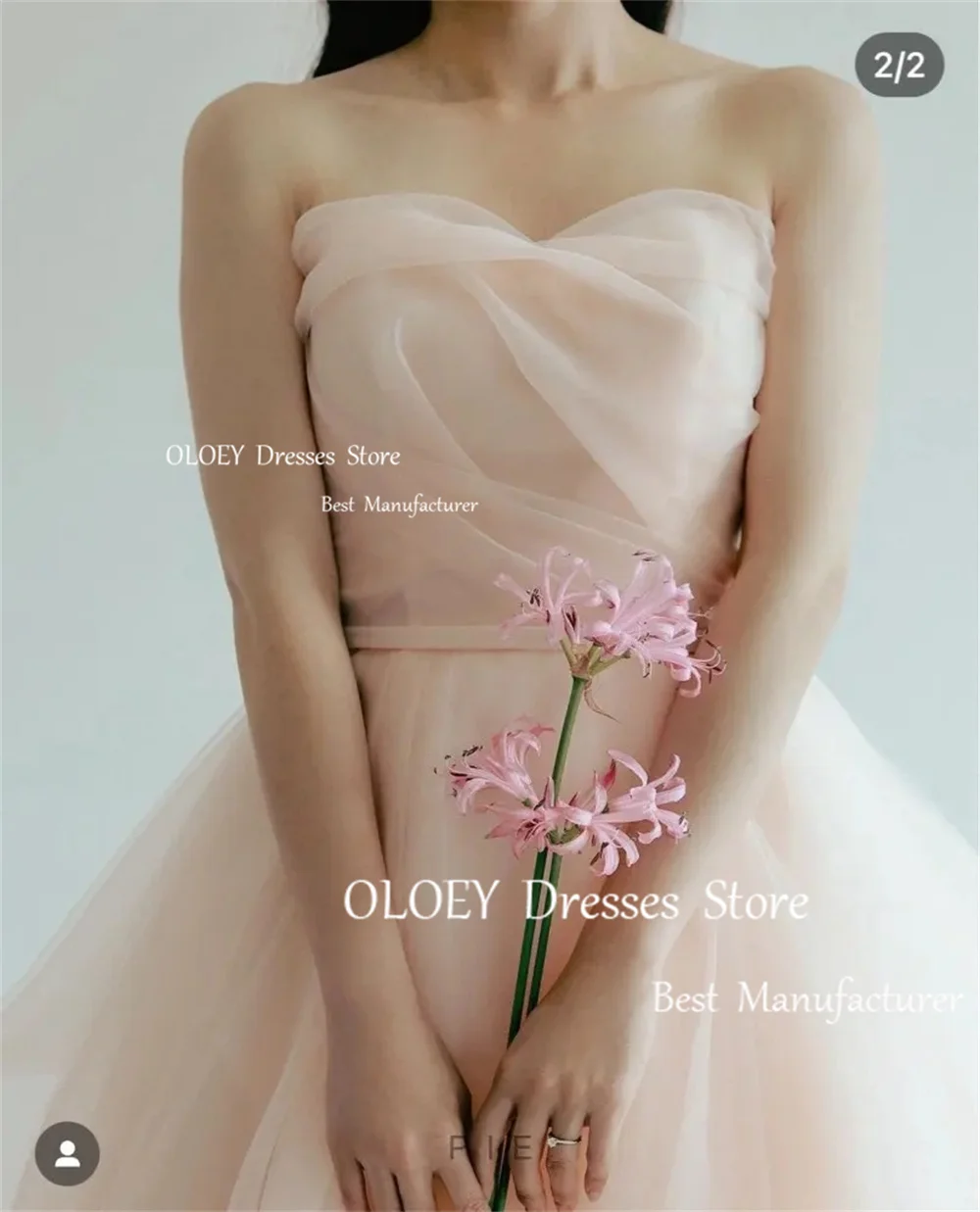 OLOEY Fairy Pink Korea Evening Wedding Party Dresses Soft Tulle Photo Shoot Strapless String Back Prom Gowns Elegant Mariage