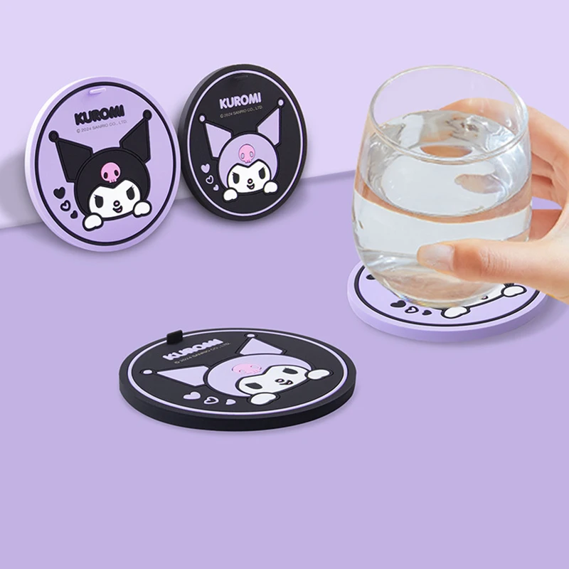 

2Pcs Sanrio Kuromi Watercup Mat Cute Cartoon Figure Antiskid Multi Functional Car Water Cup Mat Soft Pvc Coaster Car Accessories