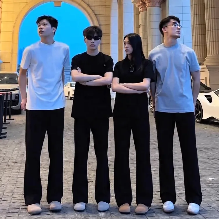 Old Money Style American Folded Wide Leg Men's Suit Pants Trendy High-End Straight Knife Pants Casual Youth Polyester Blend