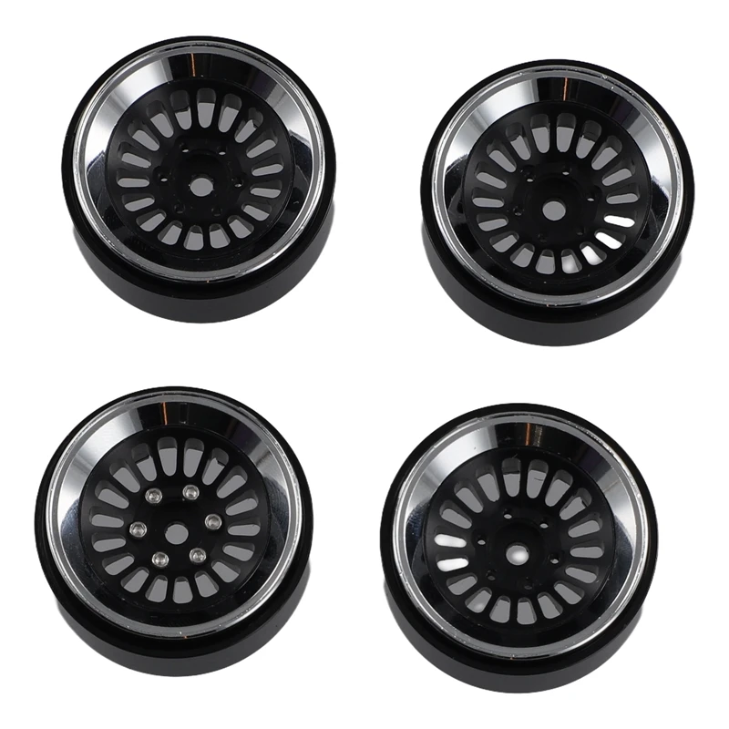 4PCS 1.3 Inch Beadlock Wheel Hub Rims for RC Crawler Car Axial 1/24 1/18 TRX4M SCX24 Upgrade Parts,Silver & Black