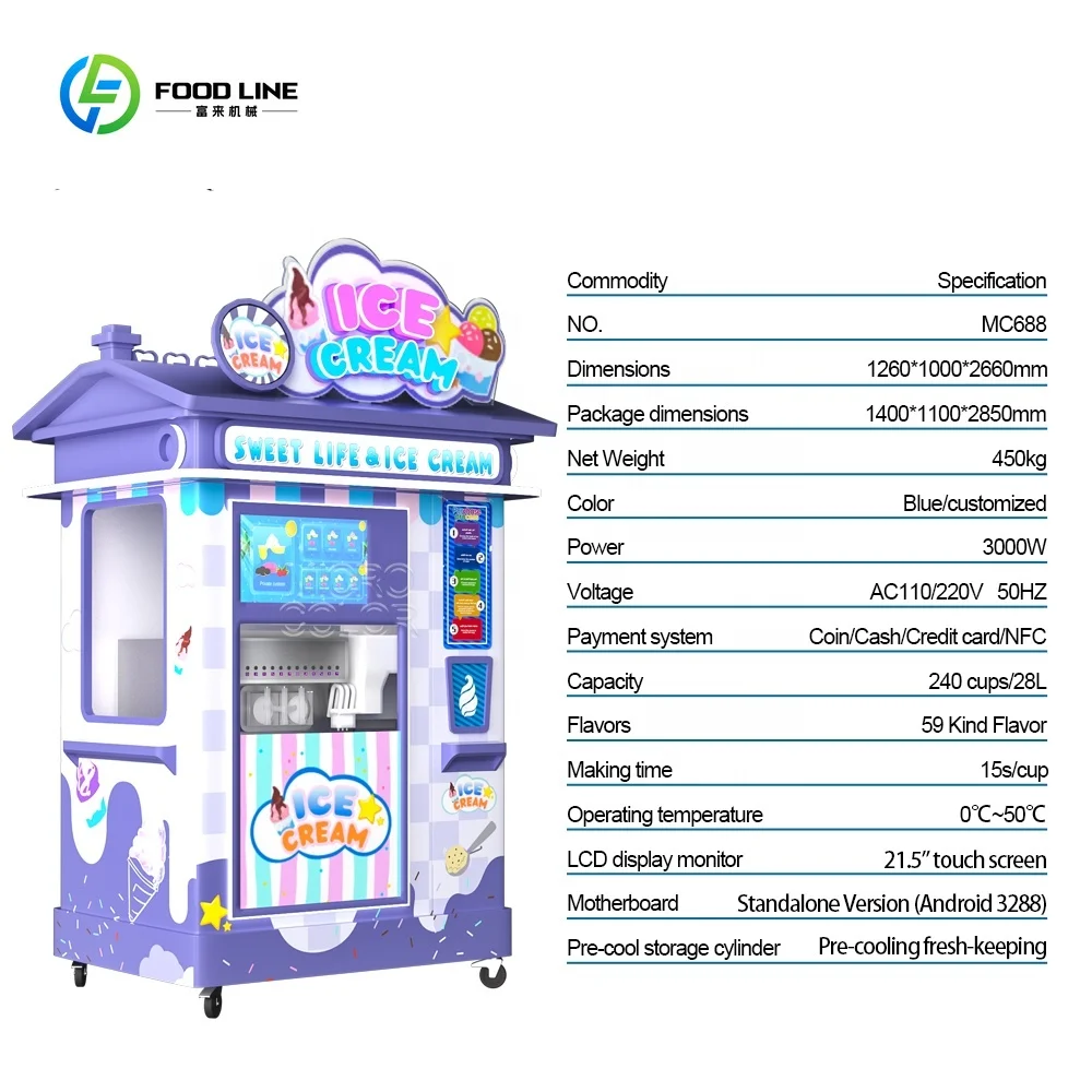 Customized Yogurt Soft Ice Cream Vending Machine 24 Hour Operation Coin QR Code Token Payment System Professional Grade