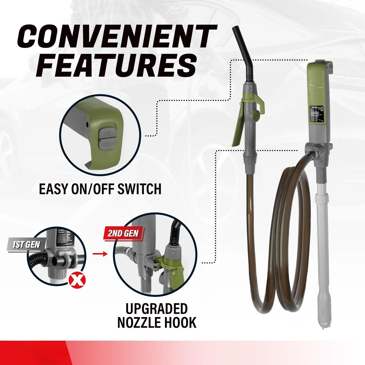 

Next Gen. 2x More Powerful Rechargeable Battery Liquid Transfer Pump (Up to 20% Faster Flow, 10.3 Liter/Min) Nozzle 10-ft. Hose