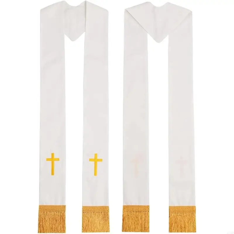 Traditional Clergy Stole Embroidery Crossed Fringe Shawl For Religious Occasion