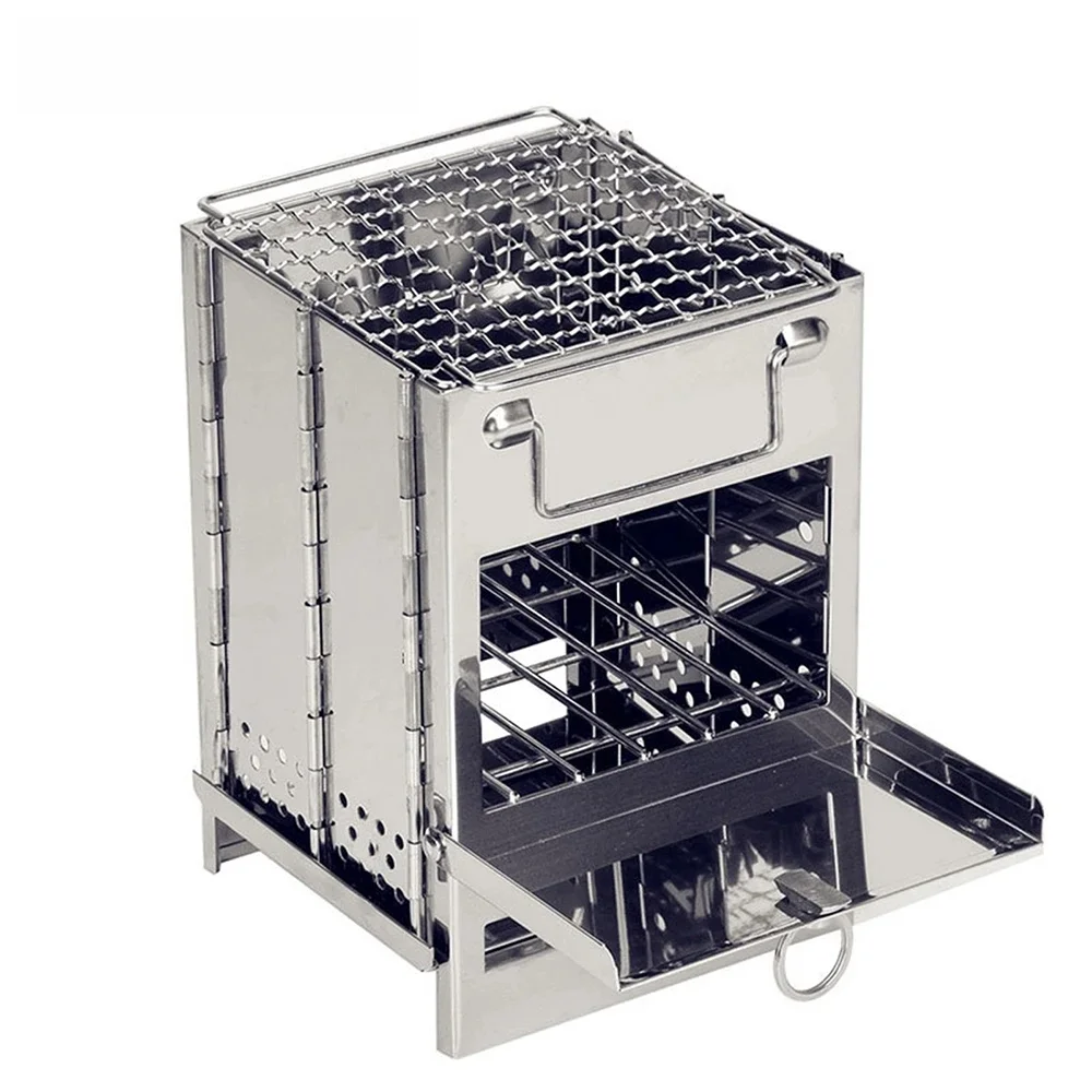 

Tomshoo Wood Stove Portable Foldable Stainless Steel Camping Stove With Mini Charcoal Grill Lightweight Barbecue Grill