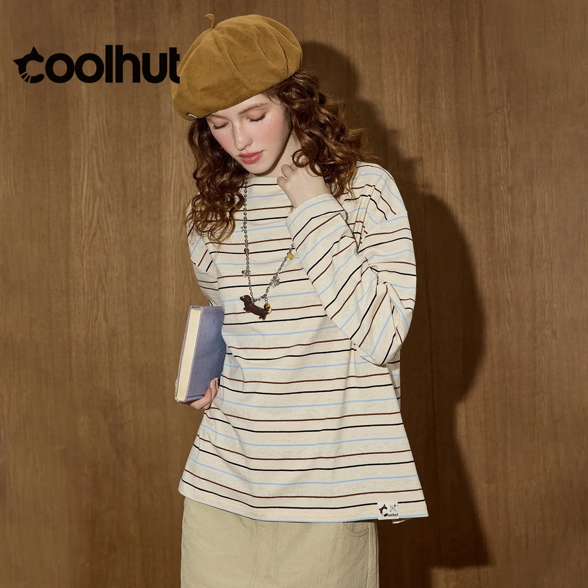 

COOLHUT брендовый дизайн, женская винтажная полосатая футболка с цветными блоками, свободный крой в американском стиле ретро, повседневный осенний топ с длинными рукавами