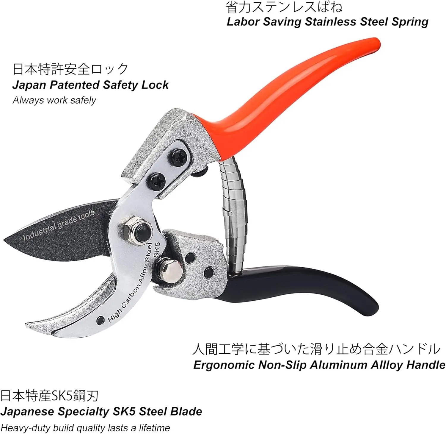 Sécateur à enclume avec poignée ergonomique, Sécateurs à main, Collier sectionnel, RapDuty, Jardin, Professionnel, Fabriqué au Japon, 8 po