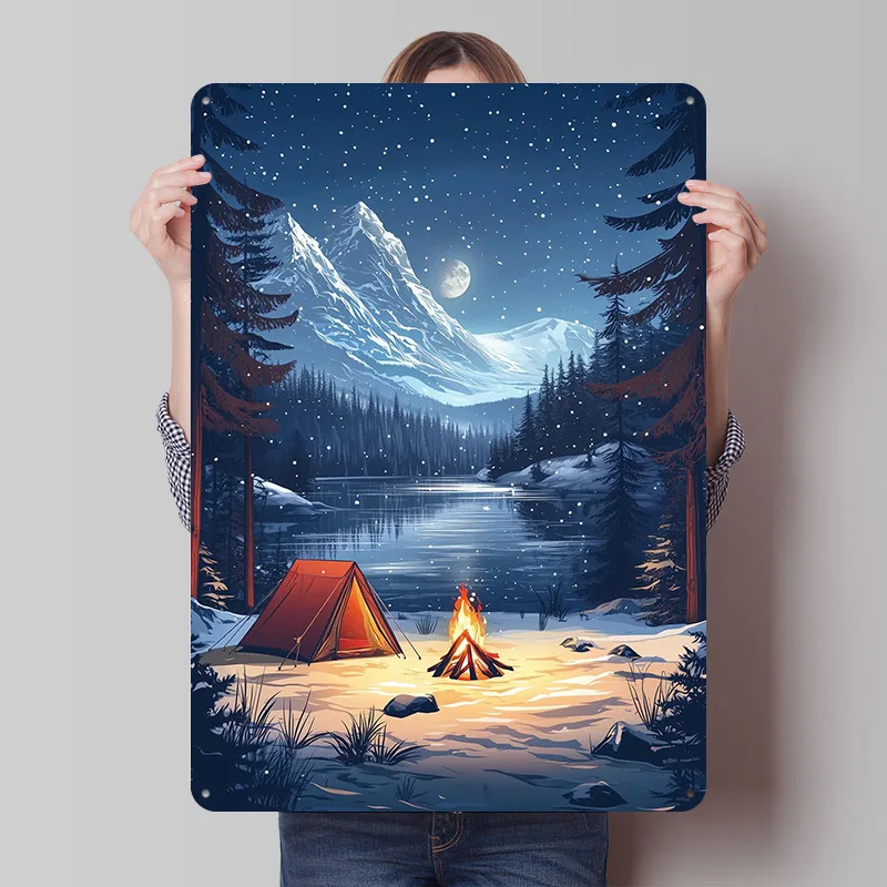 The Winter Campsite Night Poster Customized Vintage Metal Signs Wall Art Retro Tin Plaque for Decor Room Decoration Gaming House