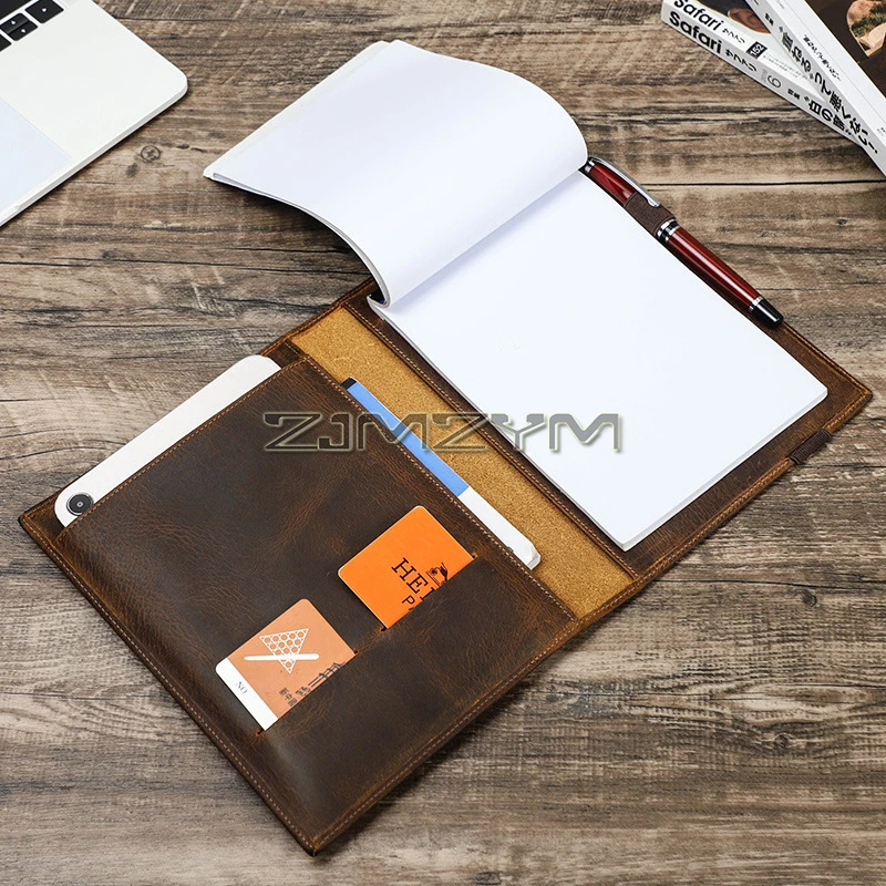 Imagem -03 - Leather Journal Cover Compatível com Pad Notebook Organizer com Pen Slot Slots de Cartão Elastic Band a5 79 83