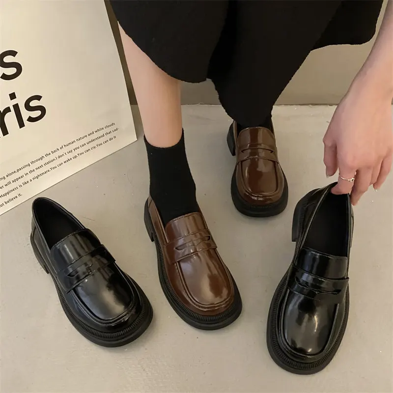 Brown Loafers women Round Toe Japanese shoes Girls Round Toe JK Uniform Shoes Women Retro Platform Lolita Cosplay Shoes size 42