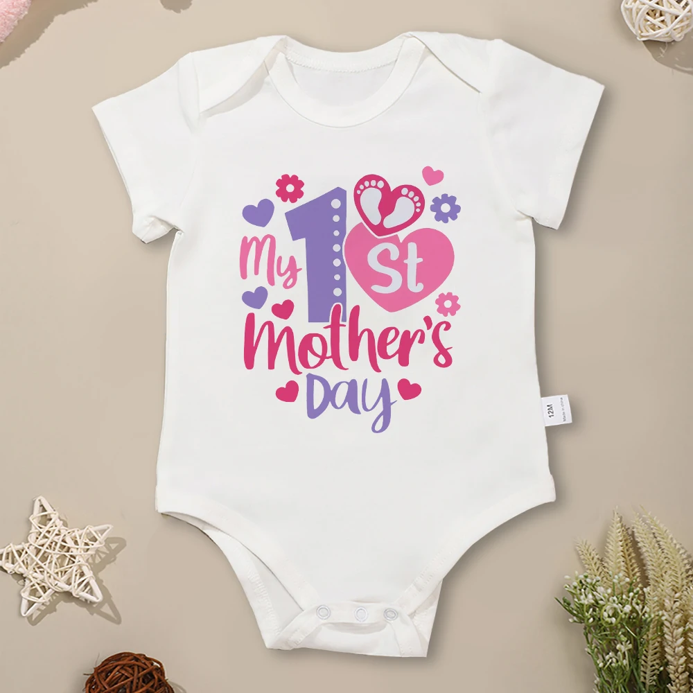 Cute Baby Girl Clothes Aesthetic High Quality Cotton Onesie “My 1st Mother's Day” Print Festival Gift Newborn Bodysuit Dropship