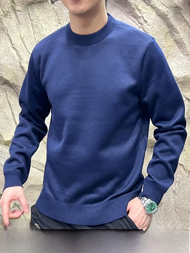 

Теплый вязаный свитер-худи на флисовой подкладке из модала, прямые поставки, для повседневной носки, мужской, молодежный, с длинным рукавом, круглый вырез горловины