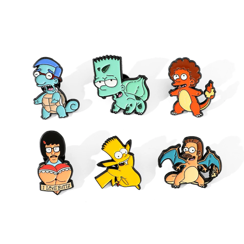 6 Pcs Fashion Anime Brooch Cartoon Pikachu Enamel Pin Metal Badge Jewelry Clothing Backpack Accessories Gift for Friends
