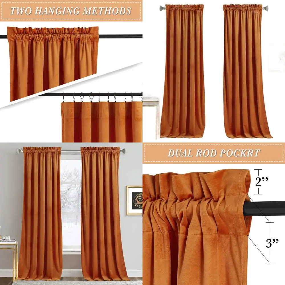 

Элегантные оранжевые бархатные шторы, затемнение комнаты для больших окон, идеально подходят для Хэллоуина и Рождества, 52x108, комплект из 2 панелей