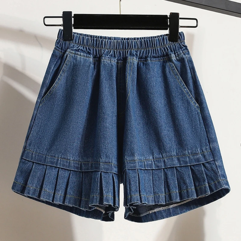Qiukichonson 5XL Oversize Denim Shorts Women 2023 Spring Summer High Waisted Cute Soft Girl Frilly Wide Leg  Jeans Shorts Loose