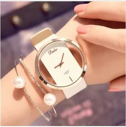 Fashion Business Casual Imitation Mechanical Watch Belt Watch Student Watch Hollow  Women Watches Luxury