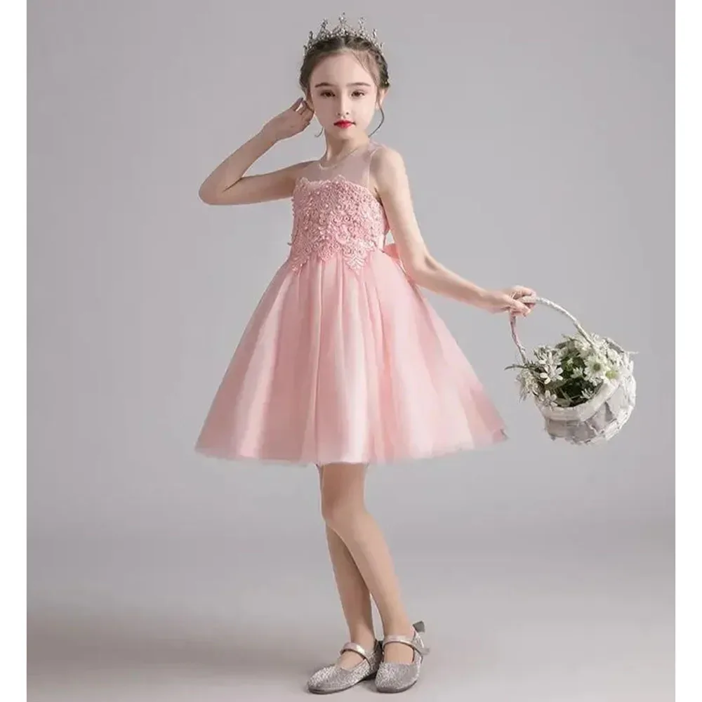 Girls' Dress 2024 Summer New Flower Girl Princess Dress Mesh Fluffy Children's Festival Performance Dress