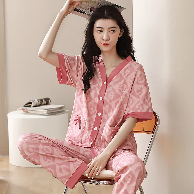 

Women Pijamas 100% Cotton Ladies Sleepwear Short Sleeve Female Leisure Homewear