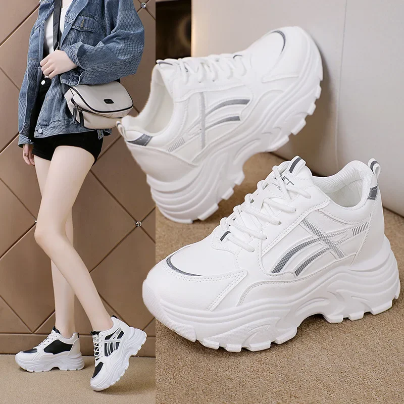 Zapatos informales de diseñador de marca para mujer, calzado deportivo antideslizante con suela gruesa y cordones, para correr para estudiantes, 2024