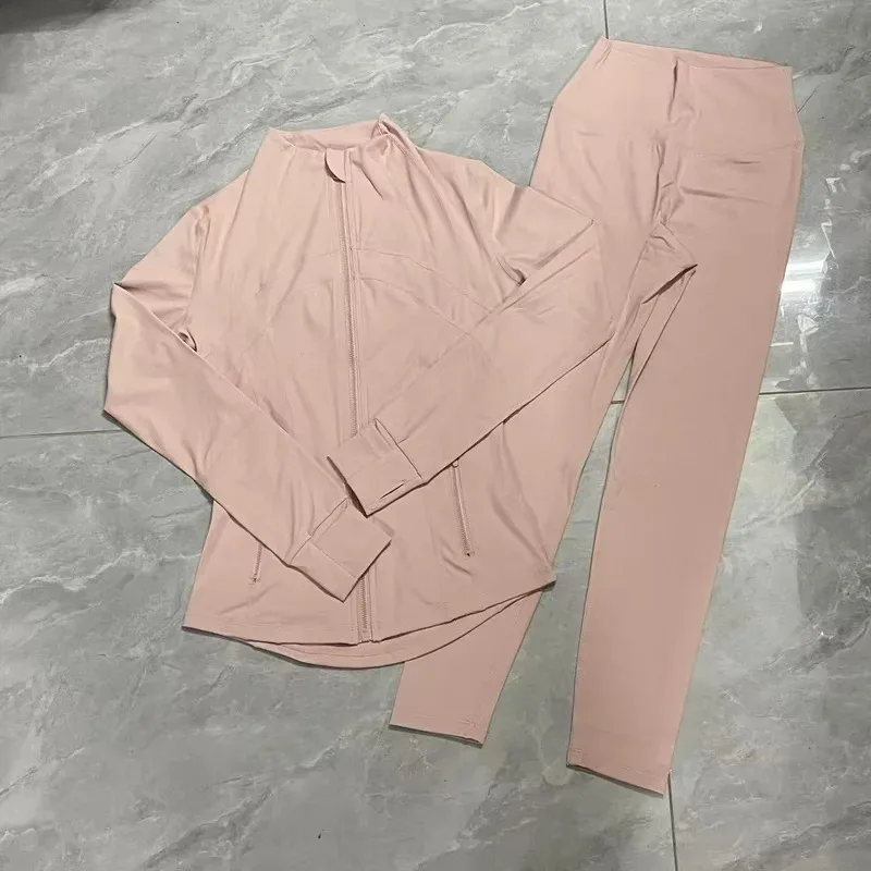 

Yoga Suit Set Stand Collar Long Sleeve Jacket Plus Nine-point Pants Yoga Elastic Breathable Running Fitness Suit for Women