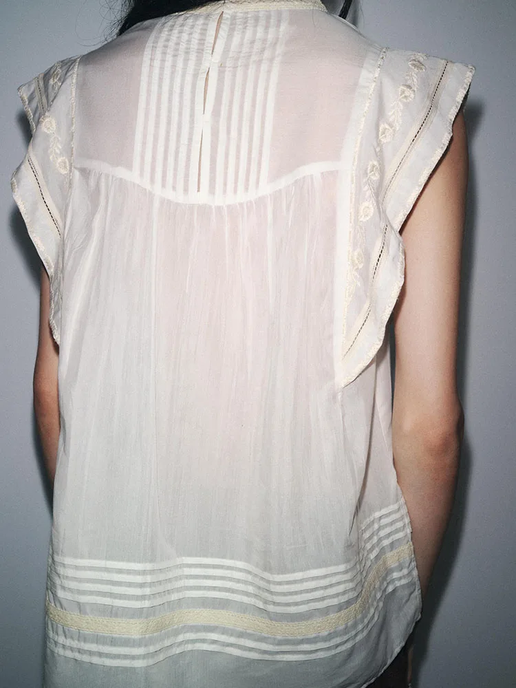 Nueva Cseta sin Mangas con Cuello Redondo y Bordado, Estilo Versátil y Adeazante para Mujer, Estilo Casual para el Traba...