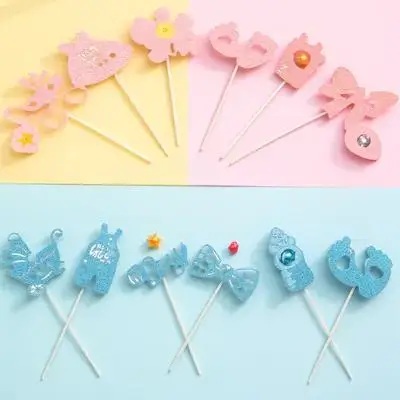1Set Gender Reveal Cake Accents Shower Decorations Party Cake Toppers Cupcake Picks Photo Props Or