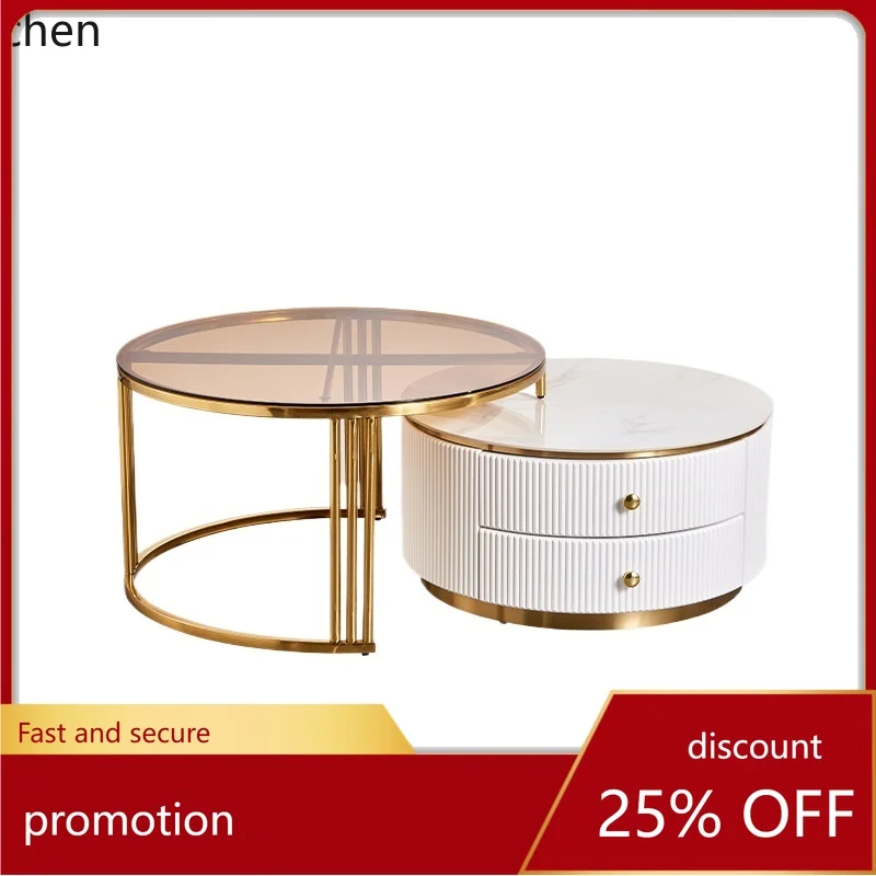 

HT Coffee table light luxury small apartment modern simple living room household round coffee table combination