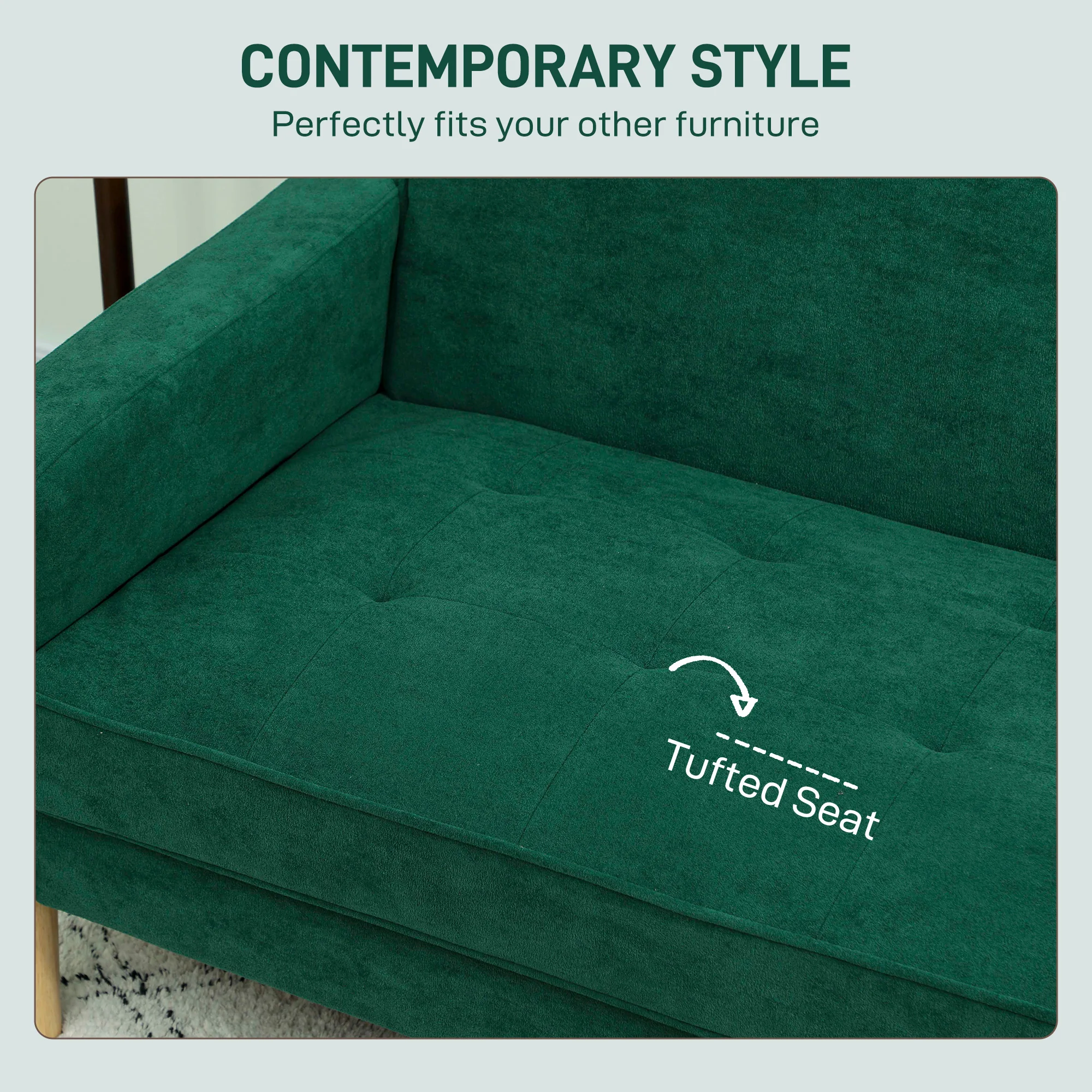 HOMCOM 2 Seater Sofa, Velvet-Feel Upholstered Loveseat for Small Space, Green