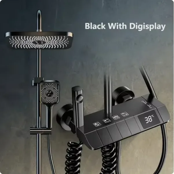 Digitale thermostatische douchekraan met LED-display, persschaal en koperen body-badtemperatuurregeling waterset