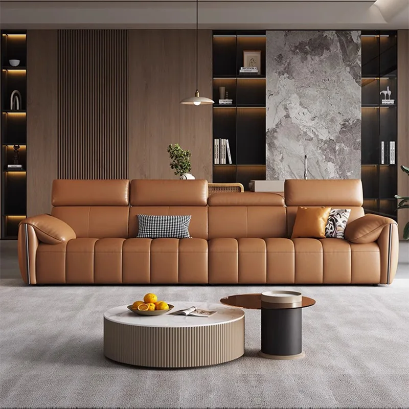 Italian minimalist, retro piano keys leather sofa, first layer cowhide