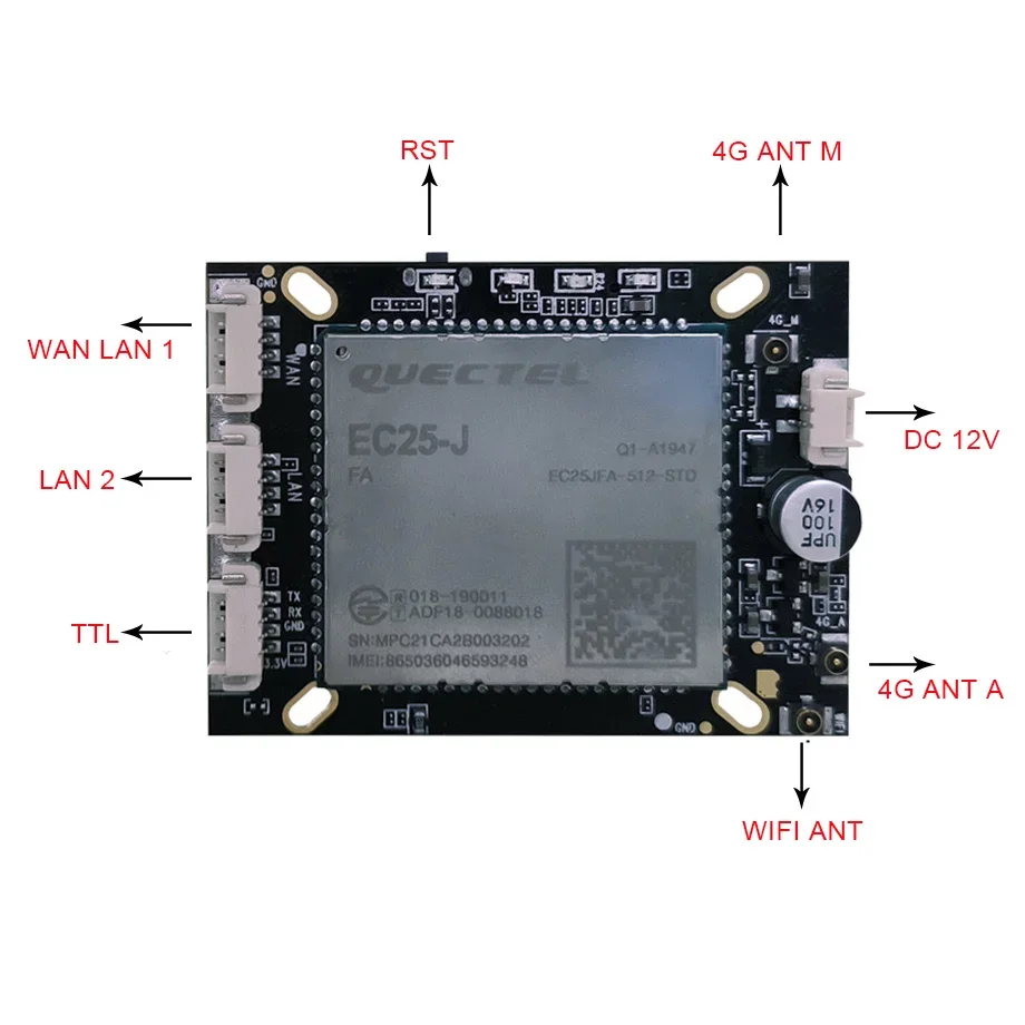 Quectel EC25-J 4G LTE Cat4 무선 라우팅 보안 모니터링 모듈 보드, 4G 와이파이 듀얼 넷 포트, 와이파이 워치독