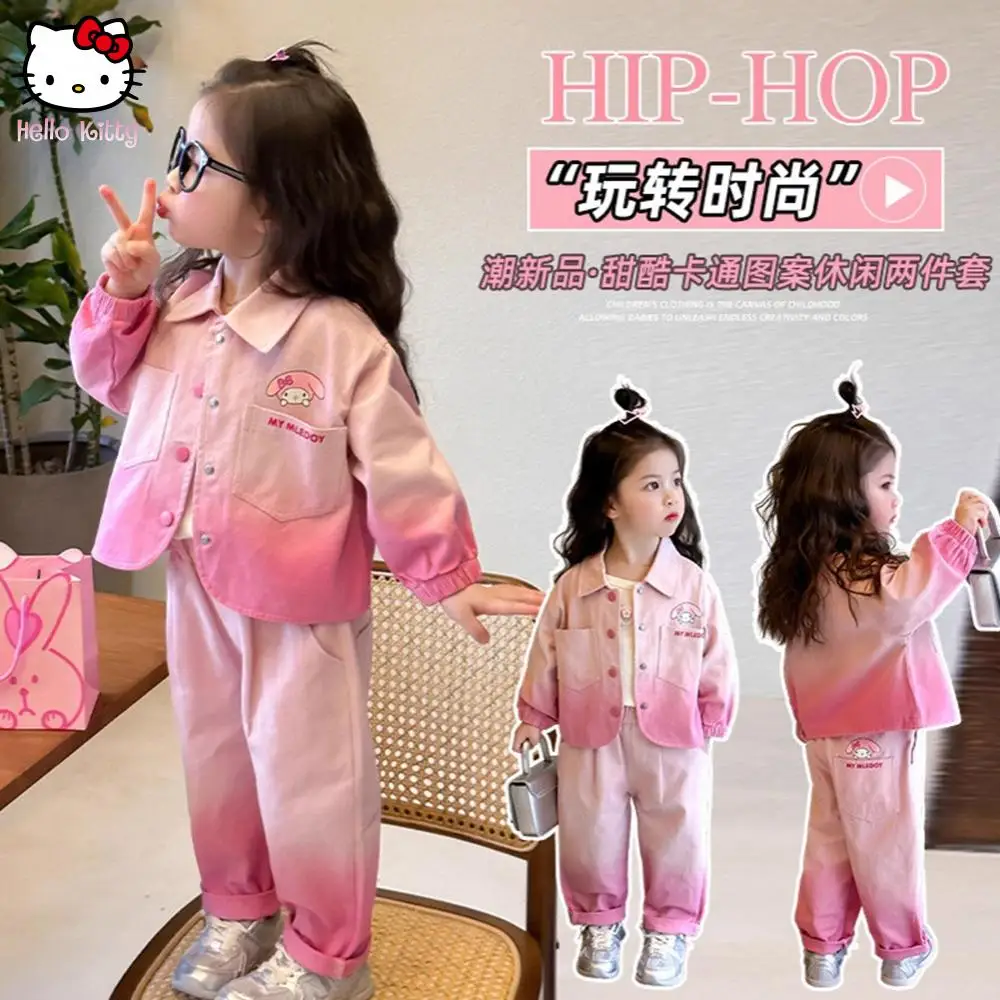 

Sanrio Kawaii аниме Мелодия комплекты для девочек весна осень ковбойское пальто повседневные брюки джинсы комфортная детская одежда мода новый стиль милый