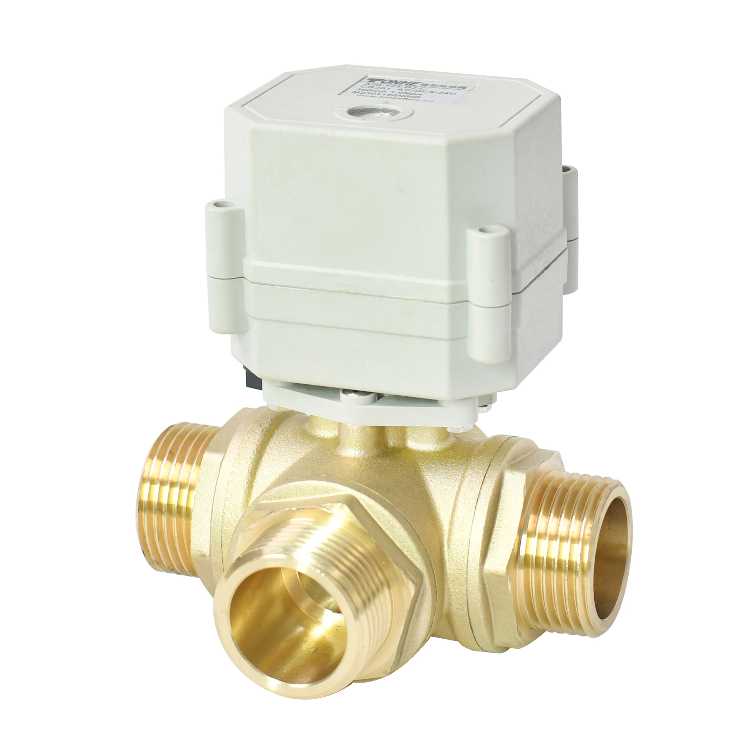 TONHE 1 Inch DN25  Male  Thread 3  Way Brass Horizontal 4-20mA /0-10V Electric Modulating Ball Valve
