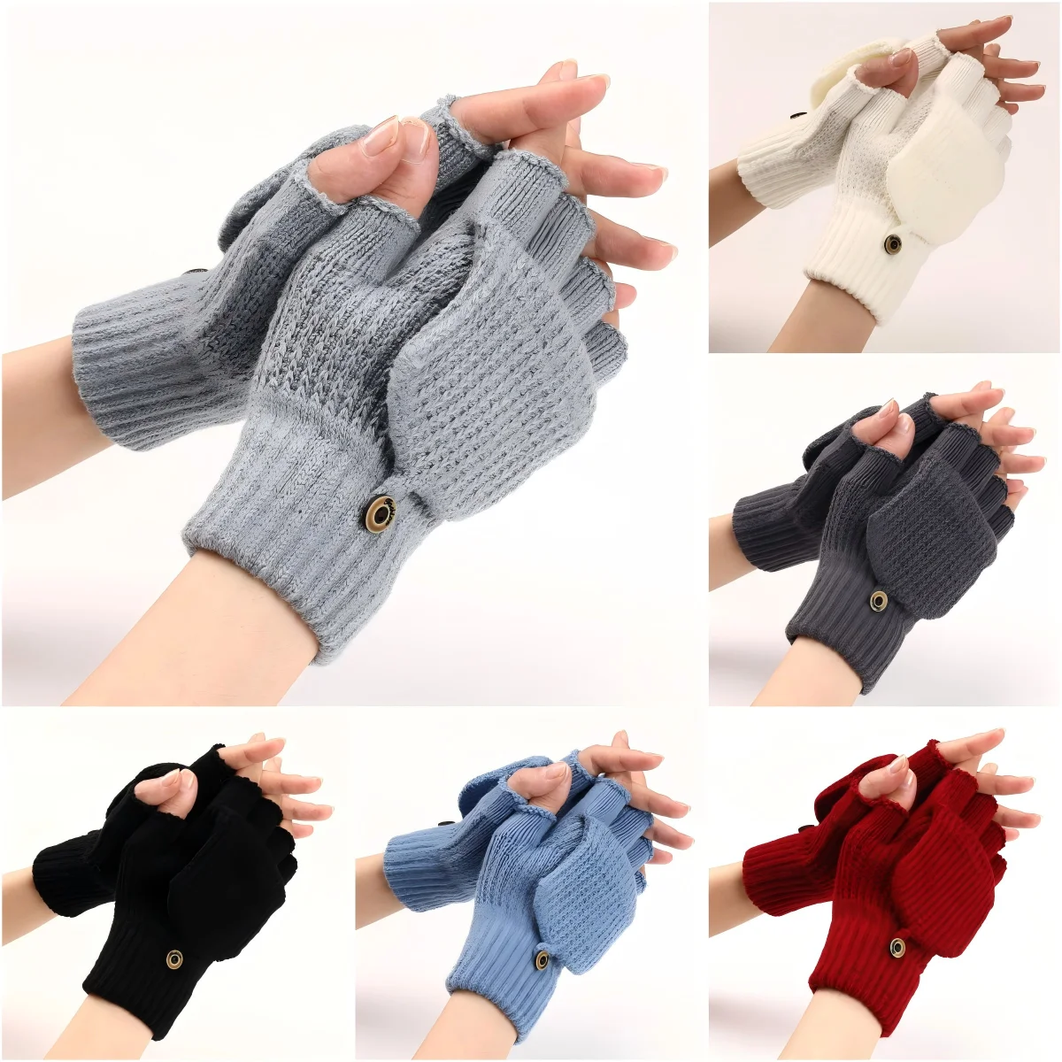 Men Women Winter Gloves Half Finger Open Flip Design Flap Warm Gloves Knitted Thickened Windproof Hand Cover Gifts for Outdoor