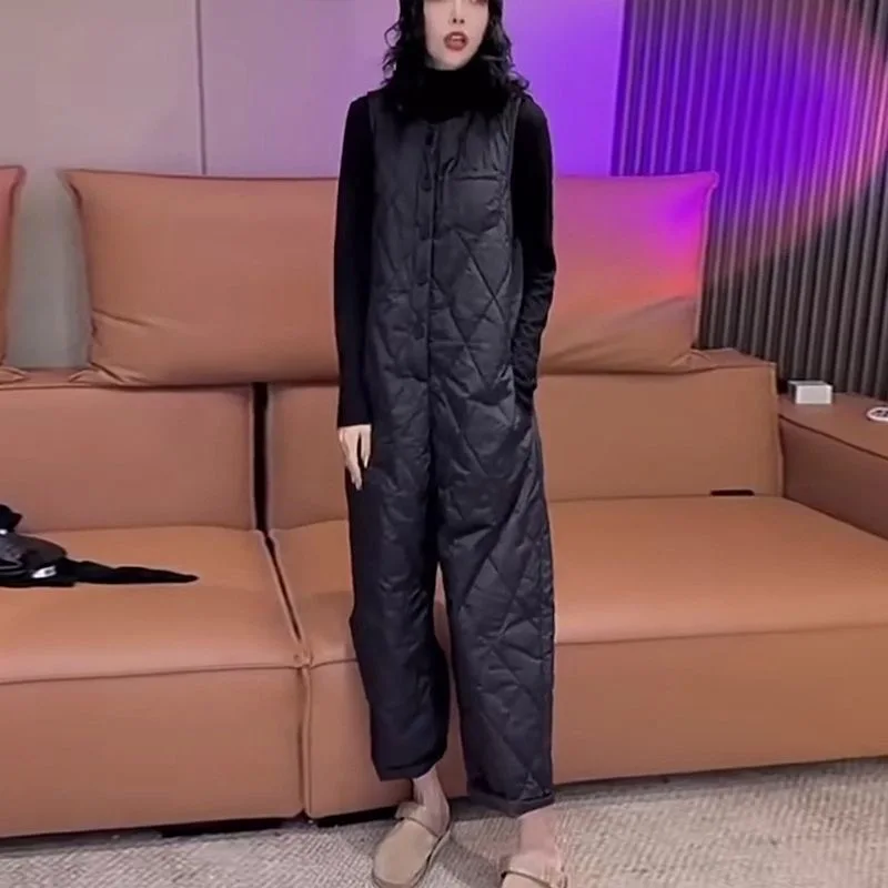 Autumn Winter Cotton Jumpsuits Women 2025  New Fashion Loose Casual Overalls Pants Long Sleeve Two-Piece Suit Female