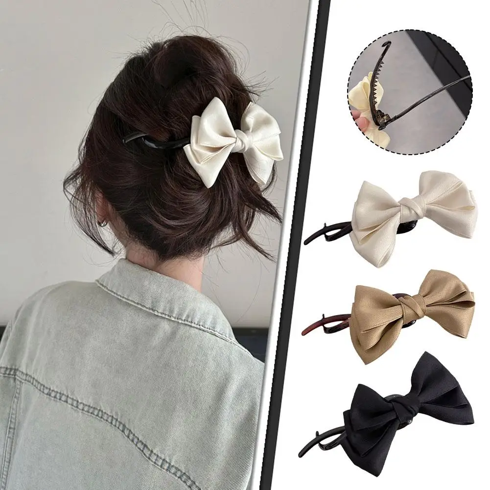 Big Satin Bow Ribbon Hairpins Korean Black Bowknot Hair Clip for Girls Women Vintage Baroque Satin Hairpins Hair Accessorie R9Q1