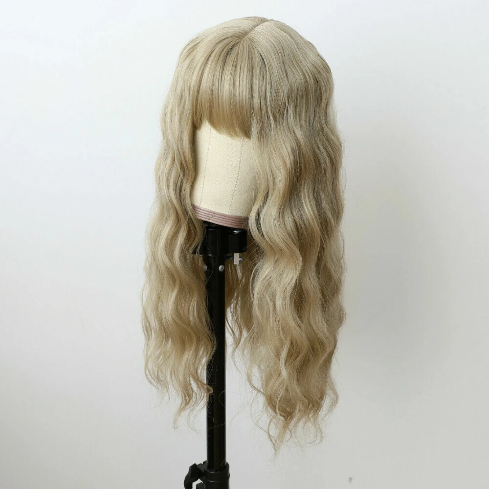 US Ash Blonde Synthetic No Lace Wigs, Heat Resistant, Natural Bangs, Party Cosplay Wig