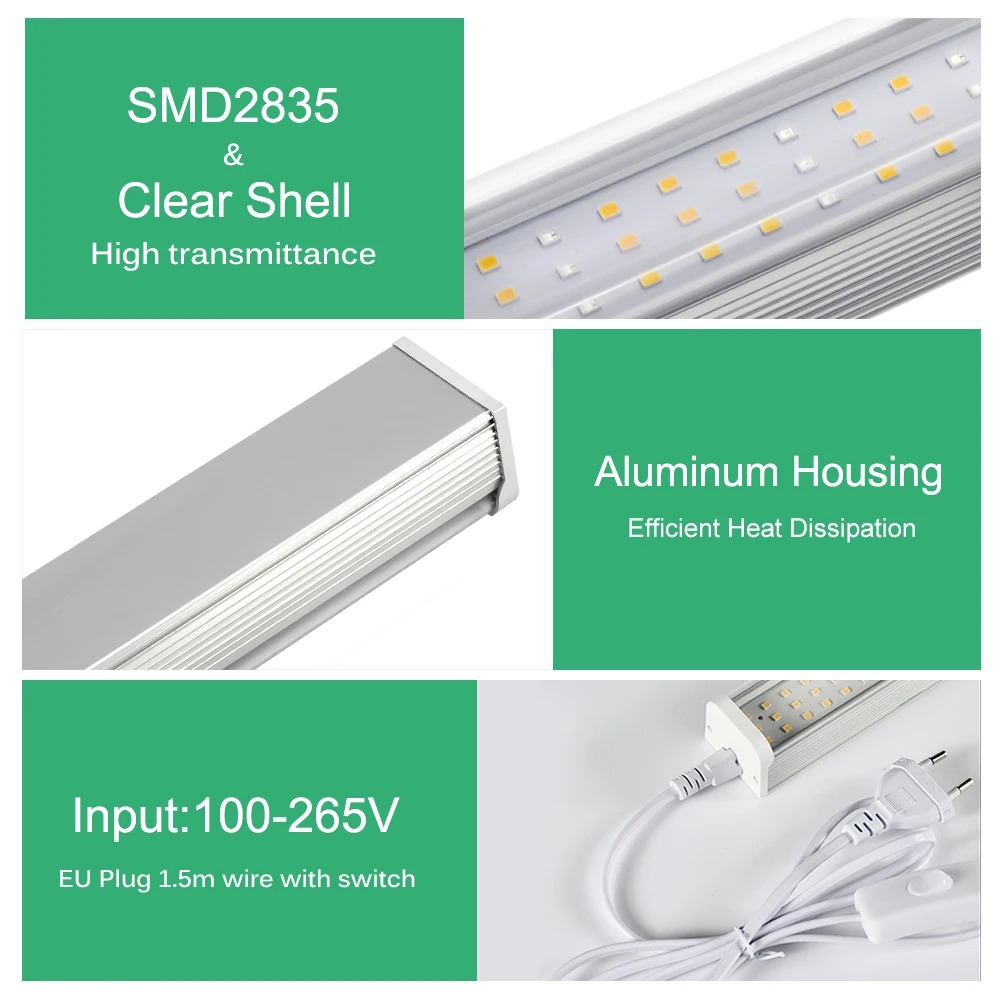 LED Grow Light Bar SMD2835 AC100-265V For Plants Fruit Trees Full Spectrum LED Grow Light For Veg Flowers